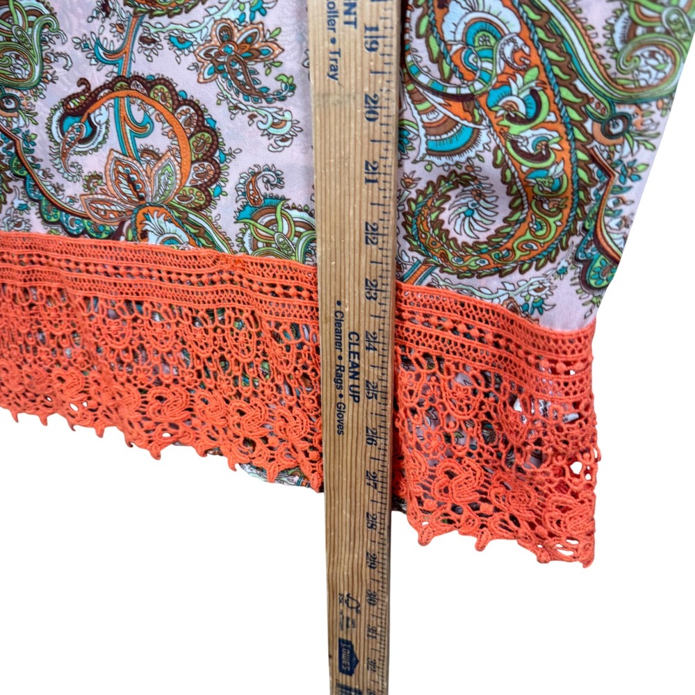 Boho Paisley Crochet Lace Top XL Orange Festival Peasant Blouse Cottagecore - Picture 6 of 8